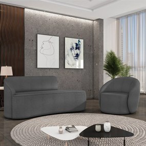 Sofá 2 Lugares Orgânico 140cm Morgan e Poltrona Lua Bouclê Grafite D03 - D'Rossi