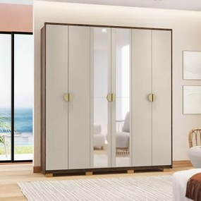 Guarda Roupa Noronha Com Espelho E 6 Gavetas Imbuia/Fendi - Vila Rica Móveis