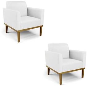 Kit 2 Poltronas Base de Madeira Fixa Castanho Marisa Corino D03 - D'Rossi - Branco