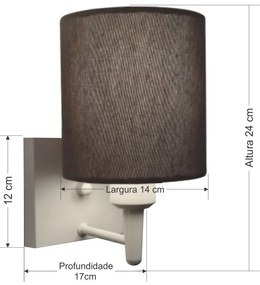 Arandela Quadrada Md-2033 Branco Cúpula em Tecido Cilíndrica Cinza Escuro - Bivolt