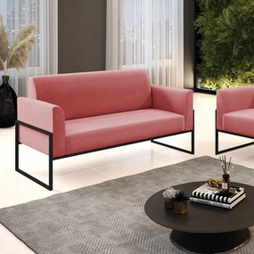 Sofá Namoradeira Base Industrial Alta Preto Marisa Suede D03 - D'Rossi - Rose