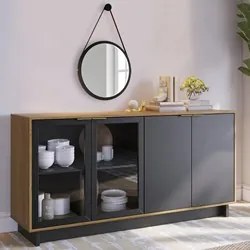 Balcão Aparador Buffet Vicky Com Espelho Adnet 67cm C05 Noce Milano/Pr
