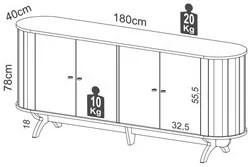 Balcão Buffet Pés Retrô 180cm 4 Portas Miles D01 Freijó/Preto Fosco -