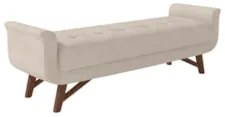 Puff Recamier Calçadeira 160cm Base Madeira Neville Z37 Linho Bege Cru