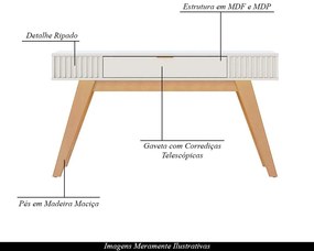 Aparador Decorativo 136cm Ripado com Gaveta Itacaré Off White G73 - Gran Belo