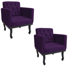 kit 02 Poltronas Classic Pés Luís XV Suede Roxo - ADJ Decor
