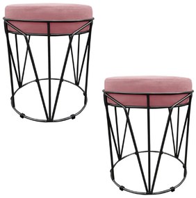 Kit 02 Puffs Multiuso com Mesa Babu 2 em 1 Suede Rose Base Preto - D'Rossi