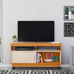 Rack TV 50 Pol 121cm Bancada com Rodízio Sala Zorin M20 - D'Rossi - Cinamomo e Off White