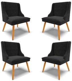 Kit 4 Cadeiras Decorativas Sala de Jantar Pés Palito de Madeira Firenze Suede Preto/Natural G19 - Gran Belo