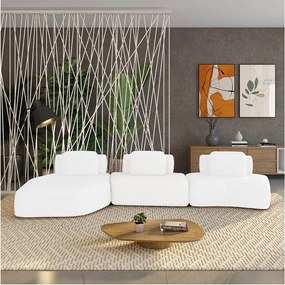 Sofá 3 Lugares Orgânico com Chaise e 2 Módulos Berlim Bouclê Off White K01 - D'Rossi