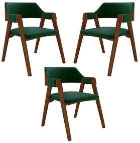 Kit 3 Cadeiras Sala de Jantar e Jogos Carteados Madeira Maciça Poker Veludo Verde/Imbuia G42 - Gran Belo
