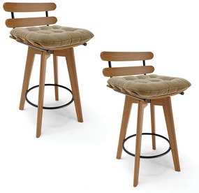 Kit 02 Banquetas Giratória Costela Suede Marrom Rato Base Madeira MA70 - D'Rossi