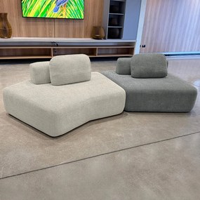Sofá Ilha Sala de Estar Modulado Dakota Encosto Almofadas Soltas Bouclê Rústico Greige/Cinza G33 - Gran Belo