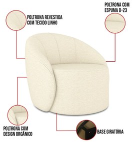 Sofá 3 Lugares Orgânico 180cm Morgan e 2 Poltronas Lua Linho Bege D03 - D'Rossi