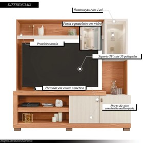 Home Theater Alvorada TV até 55 com LED Freijó/Off White G11 - Gran Belo