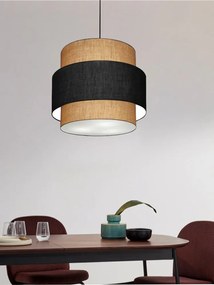Lustre Pendente Cilíndrico Md-4384 Cúpula em Tecido Preto e Palha Tam 50cm