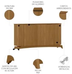 Buffet Aparador Sala de Estar 160cm 4 Portas Zuni Ypê N02   - Mpozenat