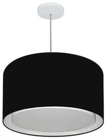Lustre Pendente Cilíndrico Duplo Md-4293 Cúpula em Tecido 45x30cm Preto - Bivolt