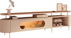 Rack Bancada Greta com Led e Prateleira Vidro TV Até 85 Polegadas Off White/Castanho G26 - Gran Belo