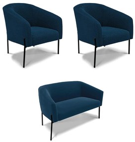 Namoradeira e 2 Poltronas Pé Ferro Preto Stella Bouclê D03 - D'Rossi - Azul