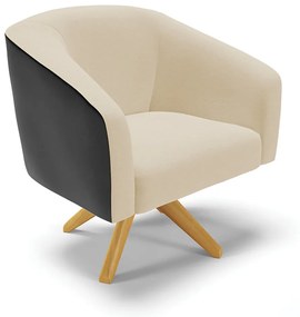 Poltrona Decorativa Giratória MA30 Kit 2 Stella Preto/Linho Areia D03 - D'Rossi