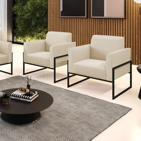 Kit 2 Poltronas Base Industrial Alta Preto Marisa Corino - Bege