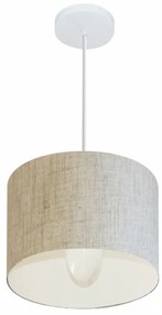 Lustre Pendente Cilíndrico Md-4113 Cúpula em Tecido 30x25cm Rustico Bege - Bivolt
