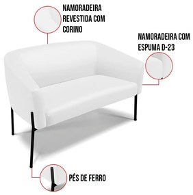 Sofá 2 Lugares Namoradeira Pé de Ferro Preto Stella Sintético D03 - D'Rossi - Branco