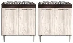 Kit 2 Balcões para Cooktop 5 Bocas 2 Portas Catarina Castanho/Avelã -