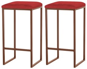Kit 2 Banqueta Decorativa Billie Base Bronze Veludo Vermelho G41 - Gran Belo