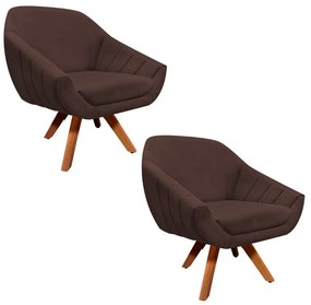 KIT 02 POLTRONAS GIRATORIA GIOVANA SUEDE - Marrom