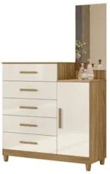 Cômoda Para Quarto 104cm Com Espelho Kyra Freijó/Off Z17     - Mpozena