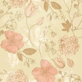 Papel de Parede Floral Amarelo e Rose