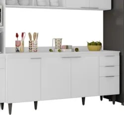 Armário de Cozinha Com Tampo CP04 310cm Pérola Branco Z34     - Mpozen