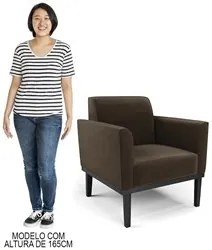 Sofá Namoradeira e 1 Poltrona Base Madeira Preto Maressa Suede Marrom