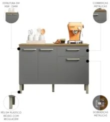 Balcão de Cozinha com Tampo 120cm Louis Z06 Freijó/Gris - Mpozenato