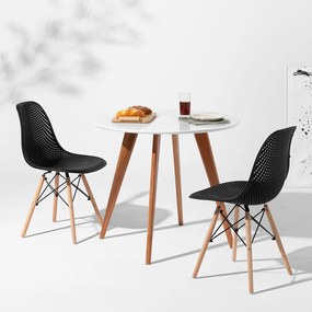 Conjunto Mesa Square Redonda Branco Fosco 88cm + 2 Cadeiras Eames Colméia Preta Base Madeira
