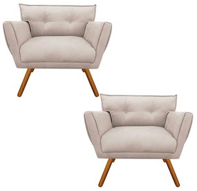 Kit 2 Poltronas Anitta Suede Pés Palito Castanho D03 - D'Rossi - Bege