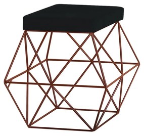 Puff Decorativo Sala de Estar Base Bronze Trixie Suede Preto G41 - Gran Belo