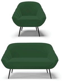 Kit 01 Namoradeira 02 Lugares e 01 Poltrona Giovana Veludo Pés Palito de Ferro D03 - D'Rossi - Verde Esmeralda