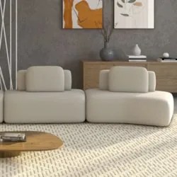 Sofá Ilha 314cm 2 Módulos Sala de Estar Moby Veludo Bege Z08 - Mpozena