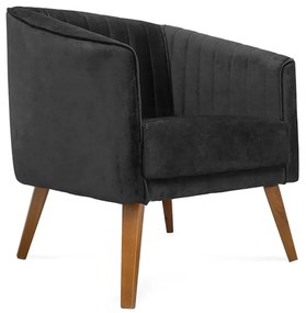 Poltrona Decorativa Dalia Pés de Madeira Suede Preto - Sheep Estofados - Preto