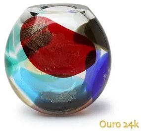 Vasinho Cromos 2 Colorido com Ouro Murano Cristais Cadoro