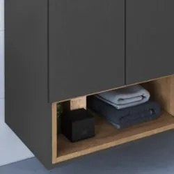 Gabinete Banheiro 80cm 3 Portas e Espelheira Taos Mel/Grafite F10 - Mp