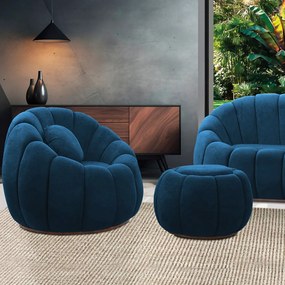 Poltrona e Puff Decorativo Orgânico Fixo Cloud Bouclê E03 - D'Rossi - Azul Marinho