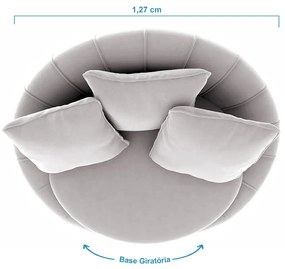 Poltrona Decorativa Redonda Giratória Glória Veludo Cinza - Sheep Estofados - Cinza claro