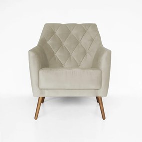Kit 2 Poltronas Atena Decorativa Botonê Pés Palito Veludo Bege