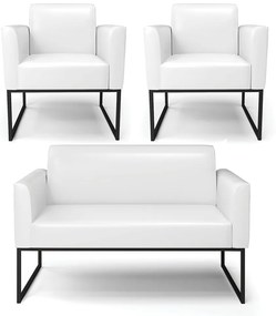 Sofá Namoradeira com 2 Poltronas Base Industrial Preto Marisa Corano D03 - D'Rossi - Branco
