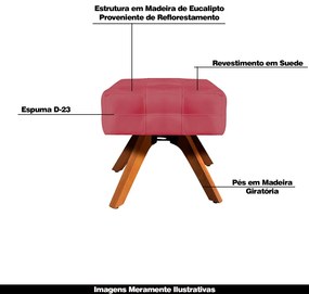 Puff Decorativo Base Giratória Karen Suede Rosê G19 - Gran Belo