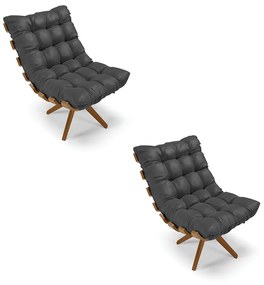 Poltrona Giratoria Costela Kit 2 Sintético Base de Madeira MA30 M11 - D'Rossi - Preto